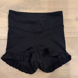 High Waist Black Kids Ruffle Shorts